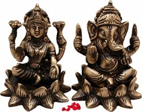 Brass Laxmi Ganesh Idol Pair, Standard, Weight - 700 Grams Antique Brown, 2 Piece