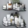 Oslen Multipurpose Bathroom/Kitchen Corner Storage Organizer Wall Mounted Rack Shelf Shower Caddy (No Drilling - Shelf Adhesive) Bathroom Accessories Storage Rack (Black, Pack of 1)
