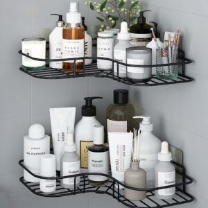 Oslen Multipurpose Bathroom/Kitchen Corner Storage Organizer Wall Mounted Rack Shelf Shower Caddy (No Drilling - Shelf Adhesive) Bathroom Accessories Storage Rack (Black, Pack of 1)