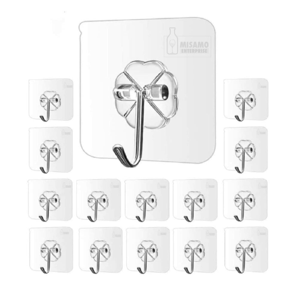 Misamo Enterprise PVC Wall Hooks, Pack of 15, Transparent