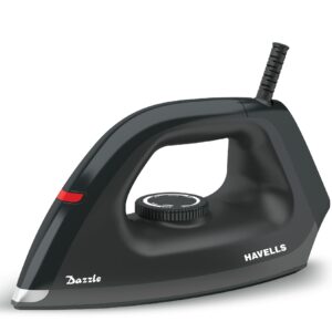 Havells Dry Iron Dazzle 1100 Watts, Iron Press, Greblon Non Sick Sole Plate with German Technology, Shock Proof Body, Aerodynamic Design, 360? Swivel Cord, 2 Year Manufacturer Warranty (Black) Plastic