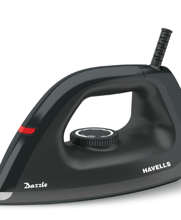Havells Dry Iron Dazzle 1100 Watts, Iron Press, Greblon Non Sick Sole Plate with German Technology, Shock Proof Body, Aerodynamic Design, 360? Swivel Cord, 2 Year Manufacturer Warranty (Black) Plastic