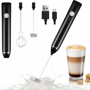 Rechargeable Handheld Milk Frother - 3-Speed Electric Foam Maker for Coffee with 2 Whisks and Coffee Decoration Tool, Coffee Frother Mixer, Stand-up Design, for Cream, Latte, Cappuccino