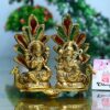 Laxmi Ganesh Idol Statue with Diya Peacock Design Decorative Showpiece - 14 cm (Metal, Gold) (Laxmi Ganesh Gold)