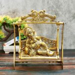 Metal Ganesh Idol on Jhula, 26 cm Height, Gold Antique, 1 Piece