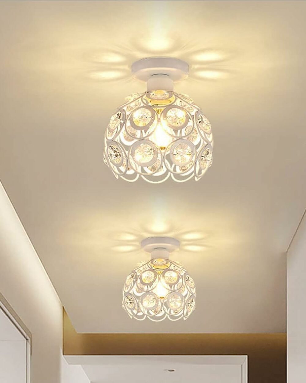Homesake? Metal Dual Ring Crystal Flush Mount Ceiling Lamp Light, for Hallway Light Fixture Ceiling Flush Mount (Dual Ring White) - Image 5