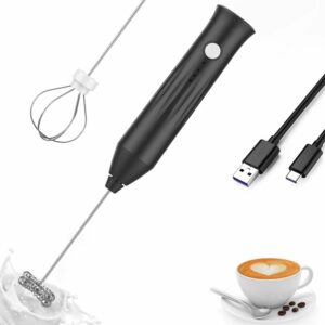 Coffee frother Electric with 2 Whisker & 3-Speed Adjustable 1100mAh Battery Milk Blender Beater Handheld Foam Maker Mixer Gift 11000 RPM Lattes Cappuccino (309)
