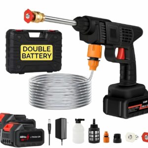 SHAYONAM (Double Battery)Wireless High Pressure Car Washer & Car Cleaning 48V Rechargeable Electric Pressure Washer Gun Machine Tool for Car,Bike,Gardening with Adjustable 3in1 Nozzle&5M Hose Pipe-(1)