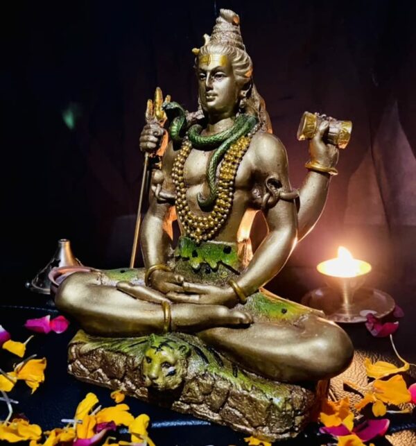 Lord Shiva Statue Metallic Finish Pooja Mandir Room, Shankar Mahadev Showpiece Idol, Shiv Ji Murti, Home & Office Decor, Marriage Gift - Gold (7 x 5 x 2.5) Inches - Image 2