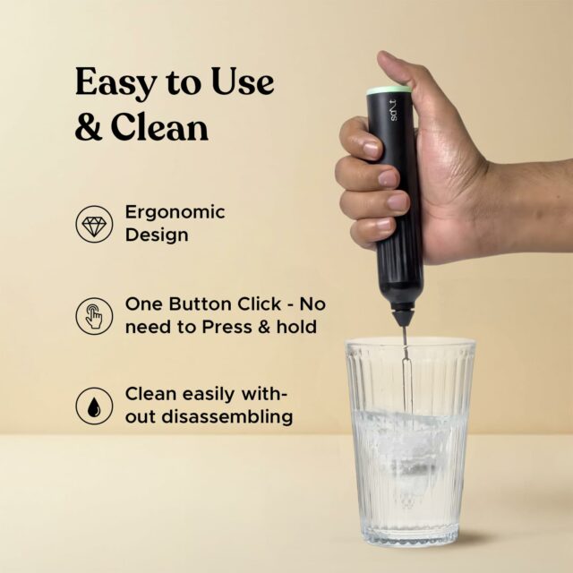 AeroWhisk Pro Rechargeable Frother | 3 Speed Modes | 3 Replaceable Heads - Milk Frother, Egg Beater, Mixer | Powerful Motor with 1500mAh Battery | Stand Included (Black)