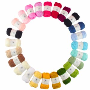 NESTNHAVEN , CrochetCraft , yarn kit , Pack of 24 Wool balls ( 1 ball / 20 Grams) , 480 grams (aprox) , Ultra Premium Luxury wool Yarn in vibrant colors for Crochet, Amigurumi, Embroidery, Toys, Garments, Flowers , Hobby Projects , Mini Knitting , Hand Knitting Art Craft and Soft Fingering Crochet Hook Thread