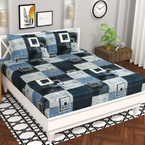 BSB HOME Microfiber 144 TC Aspire 2.O Collections Soft Breathable Wrinklefree Cheks Printed Double Bedsheets with 2 Regular Size Pillow Covers, Color Black Grey and White