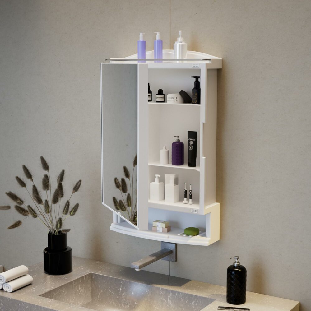 Happer Plastic Premium Multipurpose Wall Mounted Storage Cabinet with Mirror, Prime Look (White) - Image 2