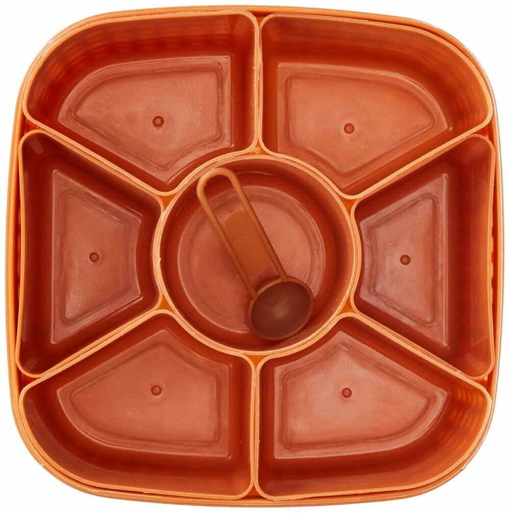 HomeWiz Plastic Square 7 Sections Multipurpose Kitchen Storage Masala Rangoli Dabba Box Set, Spice Box Set - Brown (Masala Box - 7 in 1) - Image 6
