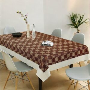 CASA-NEST 2-4 Seater PVC Table Cover; Beige & Brown Squares; Anti Slip; 40x60 Inches; 4 Seater Center Table Cover printed001