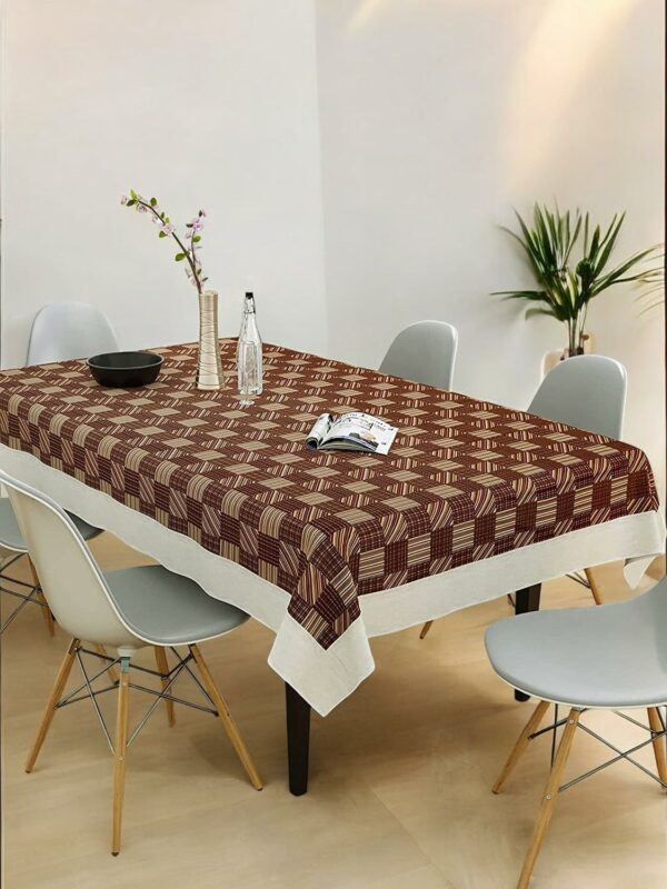 CASA-NEST 2-4 Seater PVC Table Cover; Beige & Brown Squares; Anti Slip; 40x60 Inches; 4 Seater Center Table Cover printed001