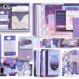 YIFELY Paper Vintage Aesthetic Scrapbook Kit(346Pcs)Scrapbooking Supplies Kit With Bullet Junk Journal,Stationery,A6 Grid Notebook With Graph Ruled Page Diy Journaling Gift For Teen Girl Women,Purple