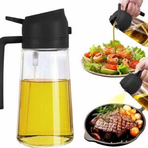 Misamo Enterprise 500ml 2 in 1 Glass Oil Sprayer and Dispenser Bottle, Premium Nozzle, Multi Color (2 IN 1 OIL DISPENSER AND SPRAYER)