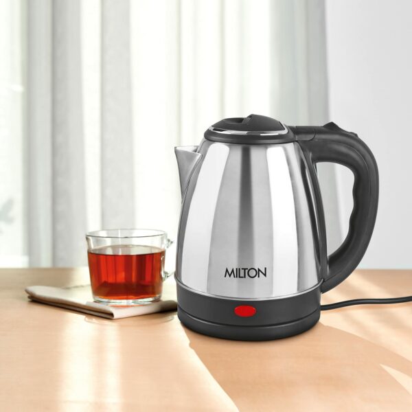 Milton Euroline Go Electro 1 2 Stainless Steel Electric Kettle, (1 Piece), 1 2 Litres, Silver | Power Indicator | 1500 Watts | Auto Cut-off | Detachable 360 Degree Connector | Boiler for Water
