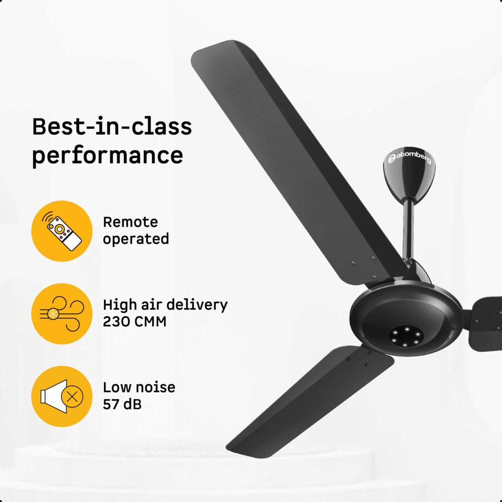 atomberg Efficio Alpha 1200mm BLDC Ceiling Fan with Remote Control | BEE 5 star Rated Energy Efficient Ceiling Fan | High Air Delivery with LED Indicators | 2 Year Warranty (Gloss Black) - Image 3