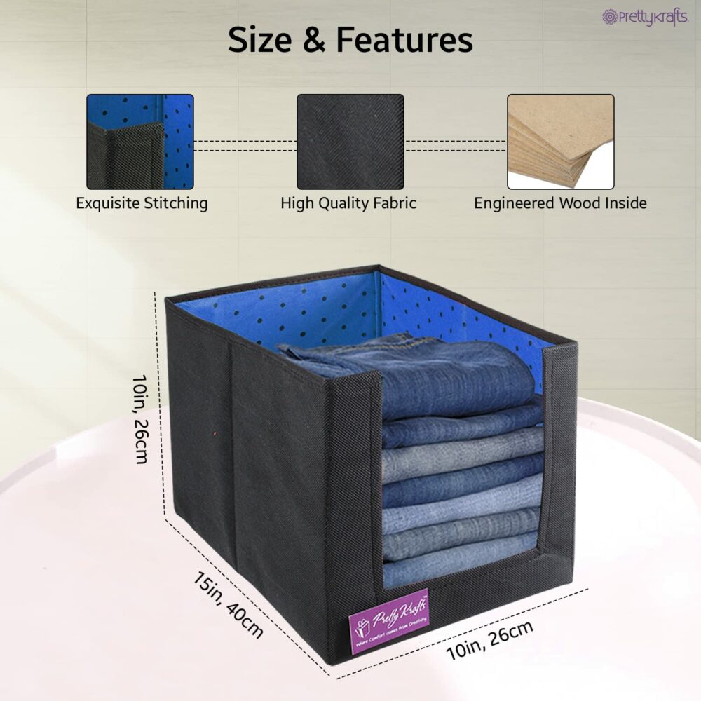 3 Pcs Non Woven Shirt Stacker/Cloth Organizer for Storage/Closet & Wardrobe Organizer for Storage/Foldable Shirt Organizer Cloth Storage Box (Blue, 26x40x26 cm) - Image 2