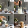 Milk Frother for Coffee, Handheld Battery-Operated Froth Coffee Beater, Electric Portable Foam Maker for Cappuccino, Automatic Hand Stirrer with Stainless Steel Egg Whisker and Stand