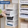 Set of 4, Stack it Up | Large Cloth Stacker | Foldable Shirt Storage Stacker for Wardrobe | Plastic Stackable Closet Organizer | White | 34L x 44W x 19H Centimeters