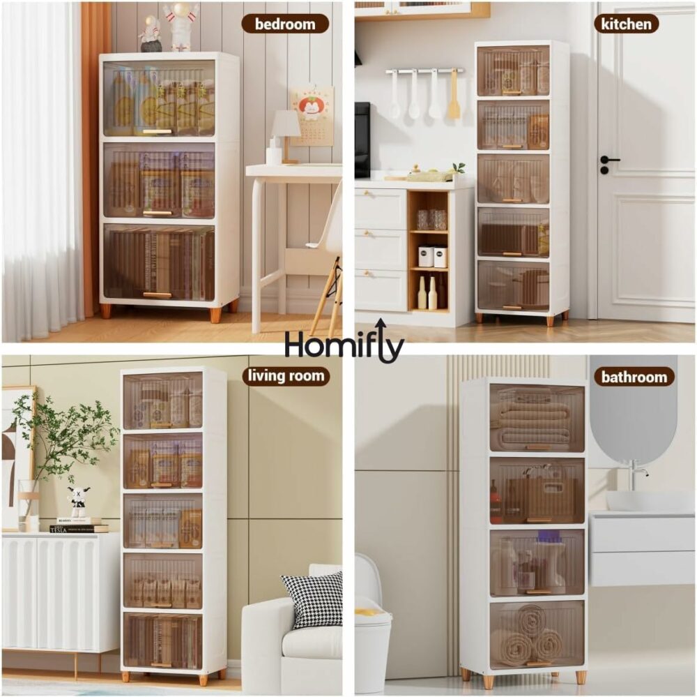 4 Tier Foldable Plastic Cloth Rack for Storage/Kitchen Cupboard/Versatile and Sturdy Wardrobe for Clothes/Storage Organizer/Closet for Bedroom/Living Room/Laundry Room/Study(White) - Image 4