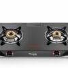 Butterfly Smart 2 Burner Glass Top Gas Stove | Manual Ignition | Scratch Resistant Toughened Glass | Brass Burners | Skid-proof Legs | 1 Year Manufacturer's Warranty | Black
