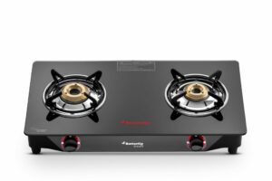Butterfly Smart 2 Burner Glass Top Gas Stove | Manual Ignition | Scratch Resistant Toughened Glass | Brass Burners | Skid-proof Legs | 1 Year Manufacturer's Warranty | Black