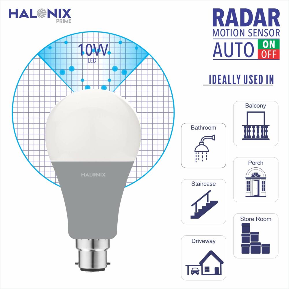 Halonix 10 Watt B22 Screw type Radar Motion Sensor LED Bulb (Auto Off Auto On) - Pack of 1, White - Image 6