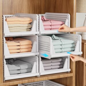 HOMIFLY Polypropylene 6 Pieces Wardrobe Organizer for Storage/Foldable & Stackable Closet Basket/Cupboard Organizer for Clothes/Almirah Space Saver(White), Clothing