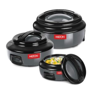Milton Ernesto Inner Stainless Steel Jr. Casserole Set of 3 (420 ml, 850 ml, 1.43 litres), Grey | Easy to Carry | Serving | Stackable