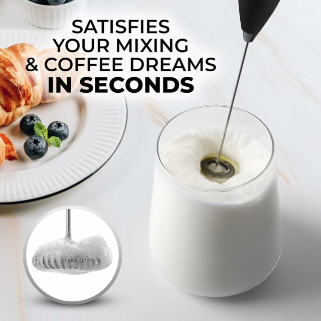 Powerful Milk Frother Handheld Foam Maker for Lattes - Whisk Drink Mixer - Coffee, Mini Foamer for Cappuccino, Frappe, Matcha & Creamer by Milk Boss (Z1 Motor Max, Jet Black)