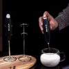 Handheld Milk Frother | Battery-Operated Stainless Steel Mixer with Stand | Perfect for Milk, Coffee, Lattes, Cappuccinos, Frappes, Matcha & Hot Chocolate | Versatile Egg Beater | Black