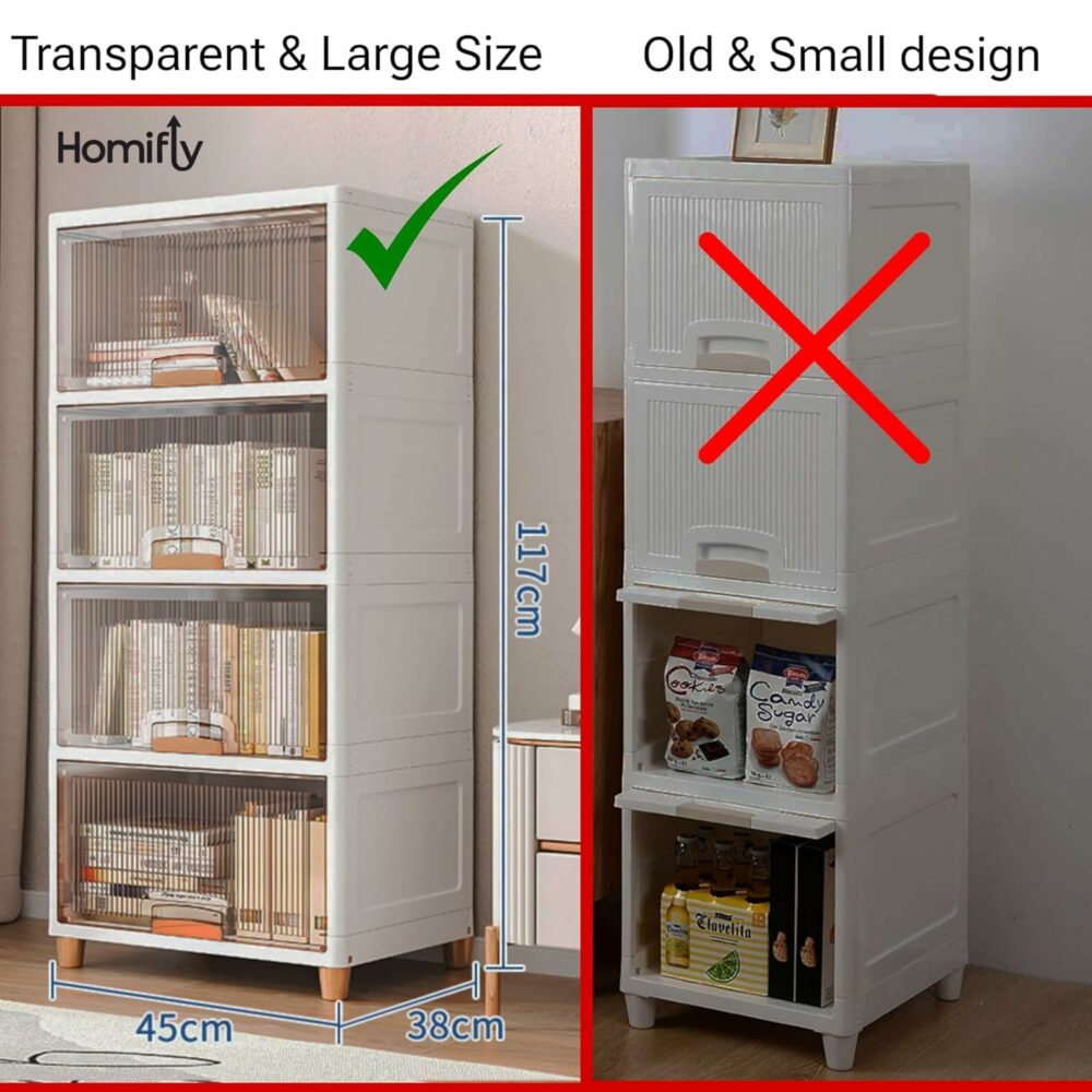 4 Tier Foldable Plastic Cloth Rack for Storage/Kitchen Cupboard/Versatile and Sturdy Wardrobe for Clothes/Storage Organizer/Closet for Bedroom/Living Room/Laundry Room/Study(White) - Image 2