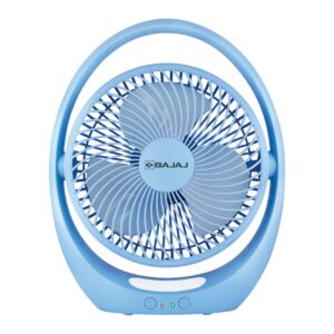 Bajaj Pygmy Go 178MM Mini Fan with LED Lighting | Rechargeable | USB Charging | 4-hours Battery Backup | 3 Speed | 2-Light Brightness Setting | High Speed | Portable?Blue?