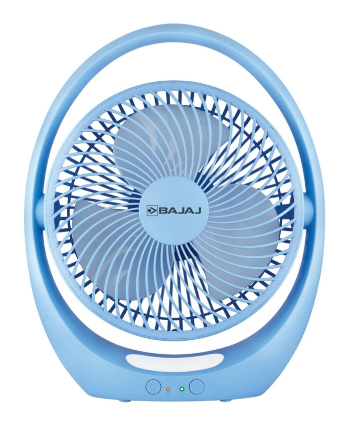 Bajaj Pygmy Go 178MM Mini Fan with LED Lighting | Rechargeable | USB Charging | 4-hours Battery Backup | 3 Speed | 2-Light Brightness Setting | High Speed | Portable?Blue?