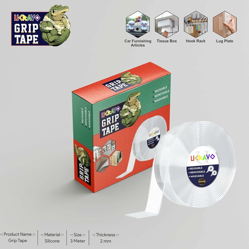 UCRAVO Double Sided Tape Heavy Duty - Multipurpose Removable Traceless Mounting Adhesive Tape for Walls?Washable Reusable Strong Sticky Strips Grip Tape - Image 2
