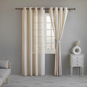 LINENWALAS Cotton Linen Solid Sheer Curtain Set with Grommet Curtains Rings Non Blackout Door Curtain - Set of 2 -Natural Linen - 4.5Ft X7Ft.