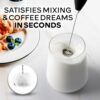 Handheld Milk Frother with Stand, Battery-Operated Electric Drink Mixer for Coffee, Cappuccino, Latte, Matcha, and Hot Chocolate (Premium Black Double Whisk)
