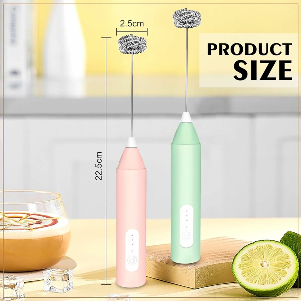 Portable Milk Frother, 2 Layer Whisks Rod, 3-Speed Modes Rechargeable Type-C Charging Port, Handheld Milk Frother, Milk Foam Maker for Coffee Pack of 1 - Image 4
