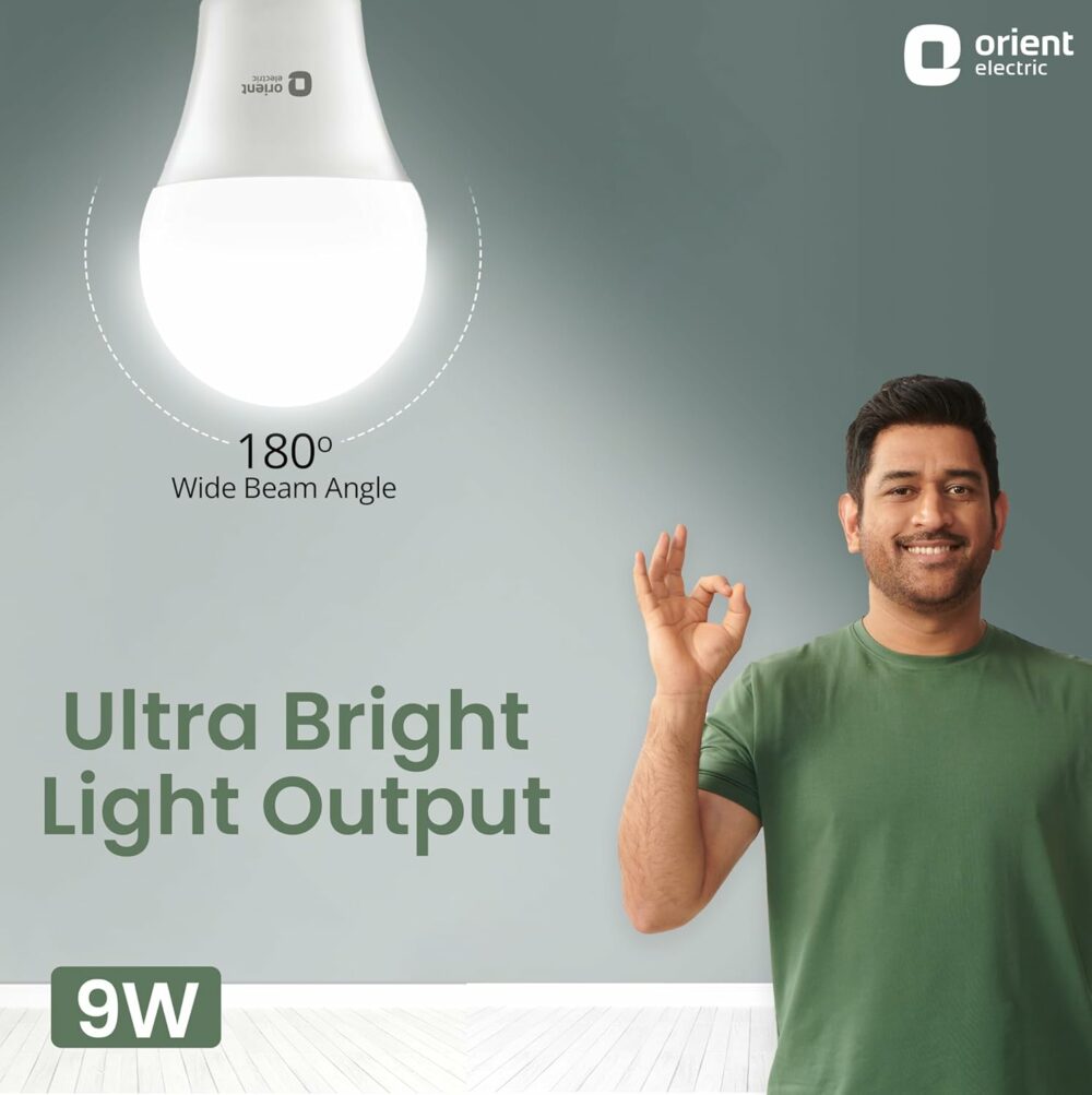 9W High Glow LED bulb| 180-degree wide beam angle| Voltage surge protection up to 4 kV| 6500K, Cool White| B22d base| Made in India| Pack of 2 - Image 2