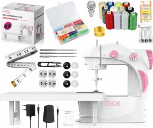 Kiwilon 2025 Sewing Machine Electric With Table Set I Stitching Machine For Home Tailoring With Foot Pedal, Adapter, Built-In Focus Light And Sewing Kit I Silai Machine (BREEZE-201-Pink)