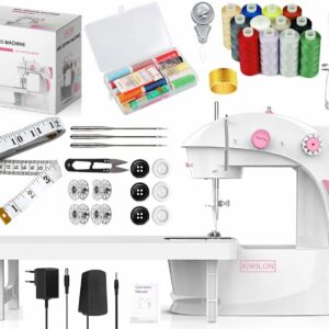 Kiwilon 2025 Sewing Machine Electric With Table Set I Stitching Machine For Home Tailoring With Foot Pedal, Adapter, Built-In Focus Light And Sewing Kit I Silai Machine (BREEZE-201-Pink)