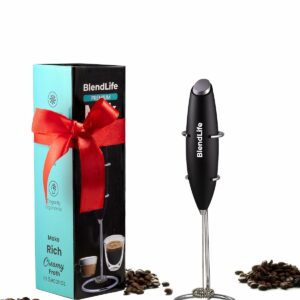 Handheld Milk Frother | Battery-Operated Stainless Steel Mixer with Stand | Perfect for Milk, Coffee, Lattes, Cappuccinos, Frappes, Matcha & Hot Chocolate | Versatile Egg Beater | Black