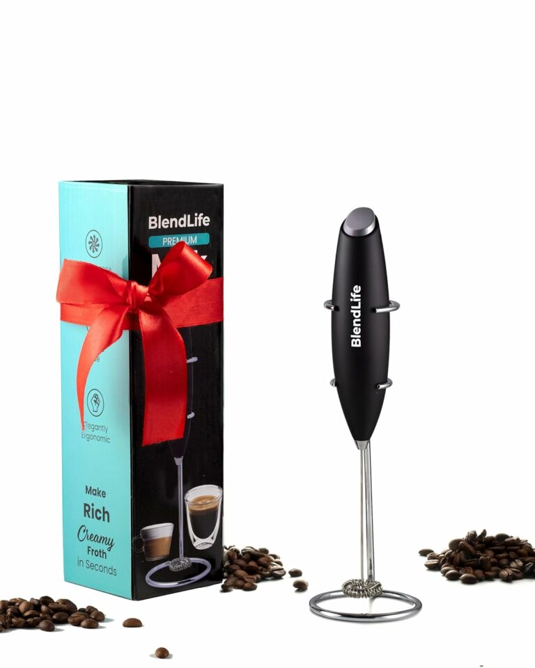 Handheld Milk Frother | Battery-Operated Stainless Steel Mixer with Stand | Perfect for Milk, Coffee, Lattes, Cappuccinos, Frappes, Matcha & Hot Chocolate | Versatile Egg Beater | Black