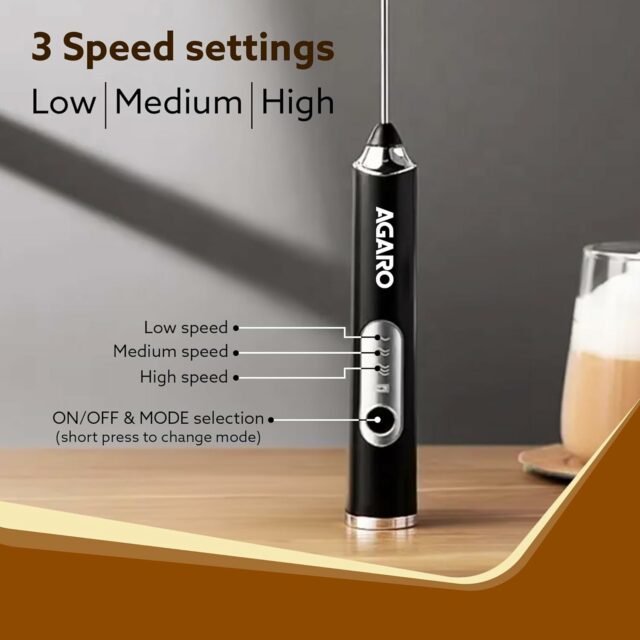 Royal Milk Frother, 3-Speed Electric Frother for Coffee with Whisk and Frother, Frother Mixer, Stand-up Design, for Cream (Whisk Milk frother), Rechargeable, Stainless Steel
