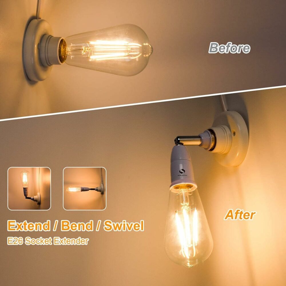 IFITech B22 to E26/E27 Adjustable Flexible Extension Bulb Holder Socket - Bulb Socket Converter Compatible with All E26/E27 Screw Base Bulbs (5.5 inch/14cm, 1 Unit) - Image 3