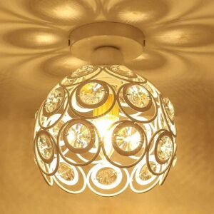 Homesake? Metal Dual Ring Crystal Flush Mount Ceiling Lamp Light, for Hallway Light Fixture Ceiling Flush Mount (Dual Ring White)